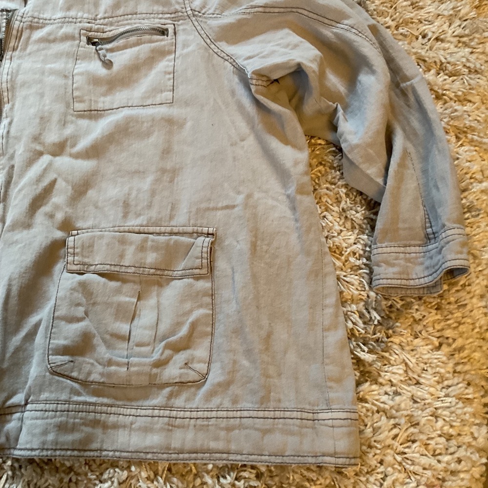 Maurices Womens Grey Linen Blend Full Zip Utility Jacket Mock Neck Size 3 Plus - Picture 4 of 15